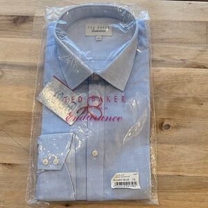 Ted Baker Light Blue Micro-Check Dress Shirt - Classic Point Collar